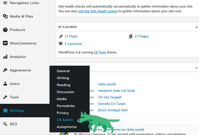 Configure WordPress admin settings